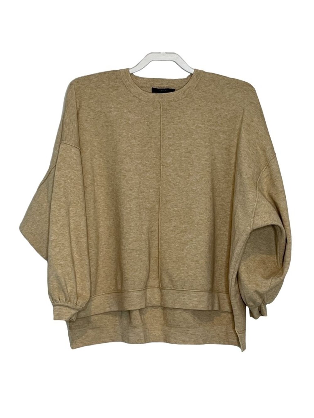 Forever 21 Sweater Womens S Tan Puff Sleeve Oversized Cozy Minimalist Knit